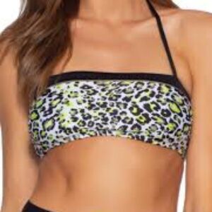 Soluna Swim Women's Bandeau Halter Bikini‎ Top in Wild Leopard Print Medium $58